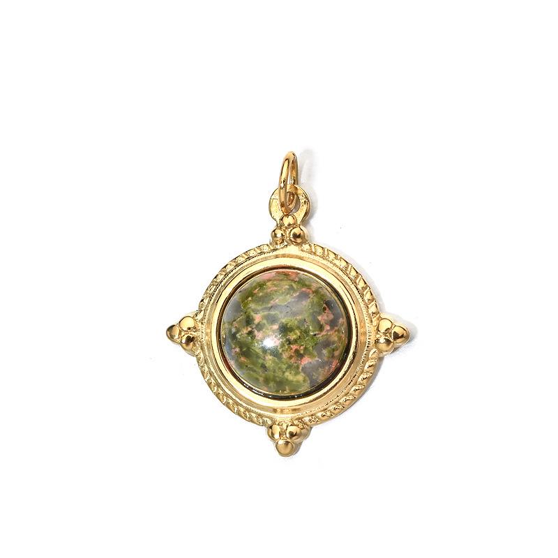 Geometric Oval Stainless Steel Pendant with Natural Stone Charm - French Retro Style Jewelry Accessory