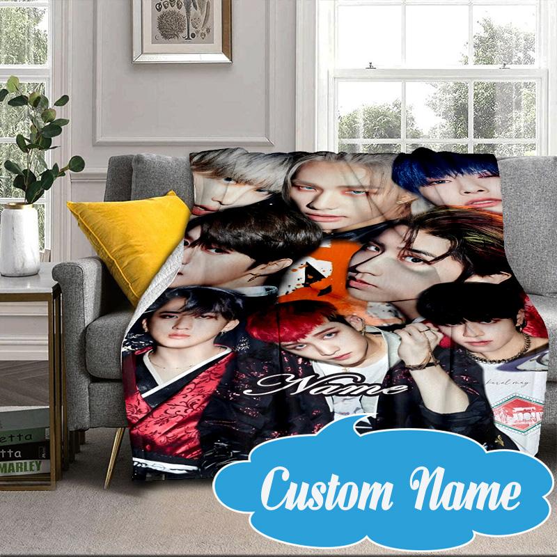 Custom Name K-pop Stars Unite Blanket bed sofa Blanket Flannel Blanket for Camping, Hiking, Picnic Essentials,gift for Fan family