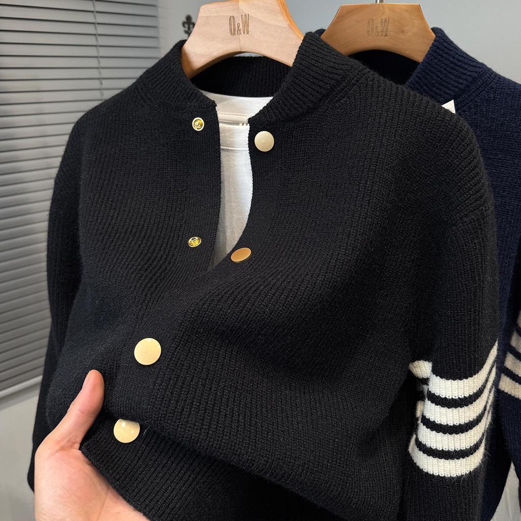 2025 Men's Autumn/Winter Korean Style Thick Baseball Collar Knit Cardigan Jacket
