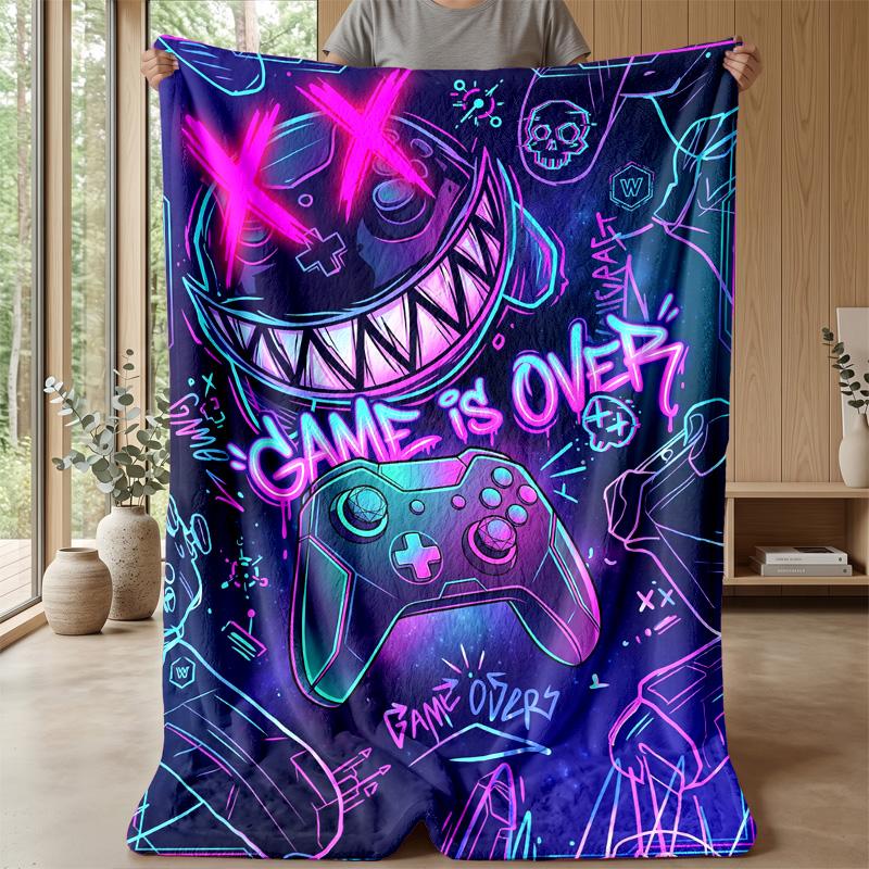 Neon Game Over Design Theme blanket Lightweight Warm Flannel Blanket Decorative Throw Blanket for Home Decoration