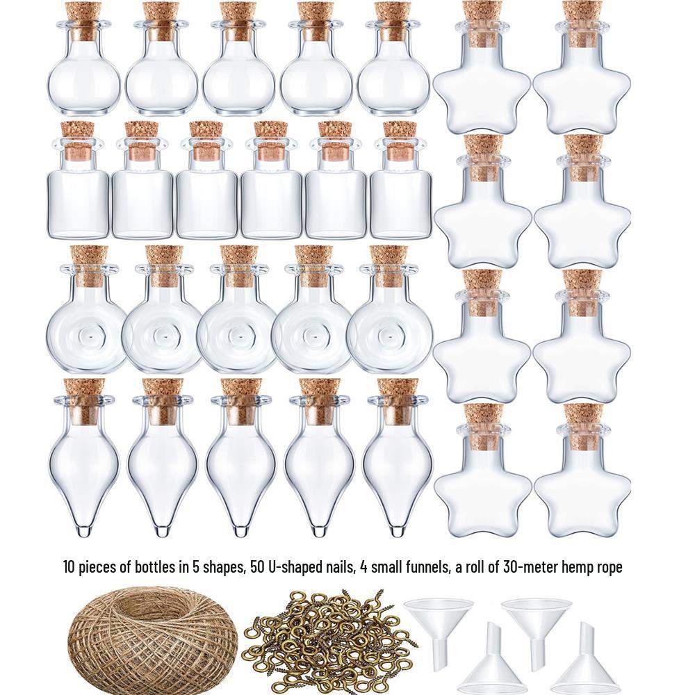 50 Mini Glass Wish Bottles with Corks, Funnel, and Hemp Rope for Decoration