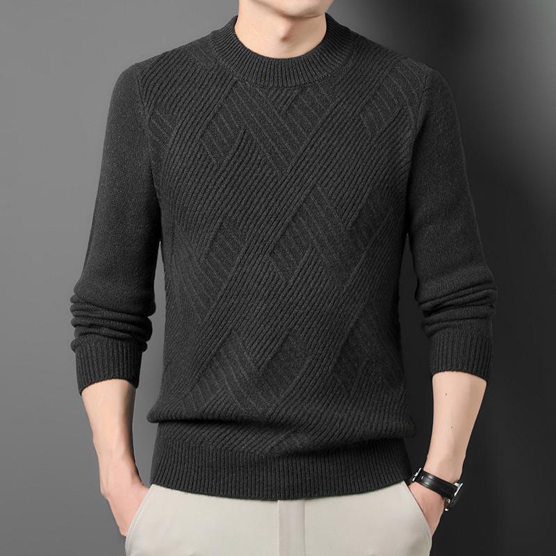 100% Pure Wool Men s Sweater, 600g Thick, Warm Jacquard Base Layer, Half-High Collar, Long Sleeve for Autumn/Winter. L