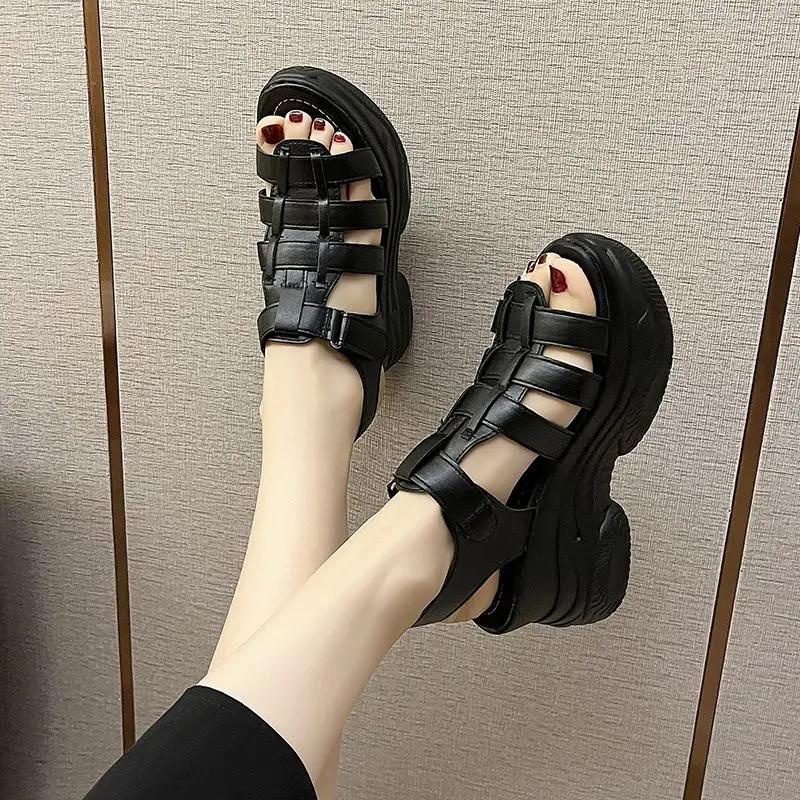 Fashion Roman Style Summer 2024 Ladies Shoes Buckles Open Toe White High Heels Wedges Heel Sandals for Women Platform Footwear Original