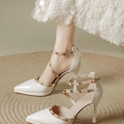 New ModelRivet Nude High Heels Women'S Bag Head Sandals Hollow Word With Pointed Thin Heels Waterproof Table Shoes