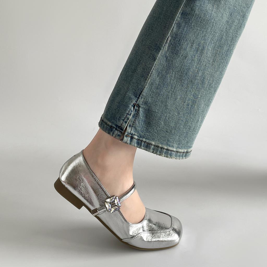 White French square head inner height increase shallow mouth flat-soled single shoes women's summer 2025 new skirt soft-soled Mary Jane shoes
