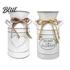 Farmhouse Style Flower Vase Vintage Iron Can Bucket Double-Handle Metal with Jute Bow