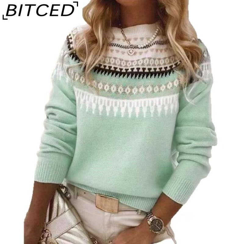 

BITCED Women s Sweater - O-Neck Color-Blocked Oversized Fashion Pullover Knit XXXXXL