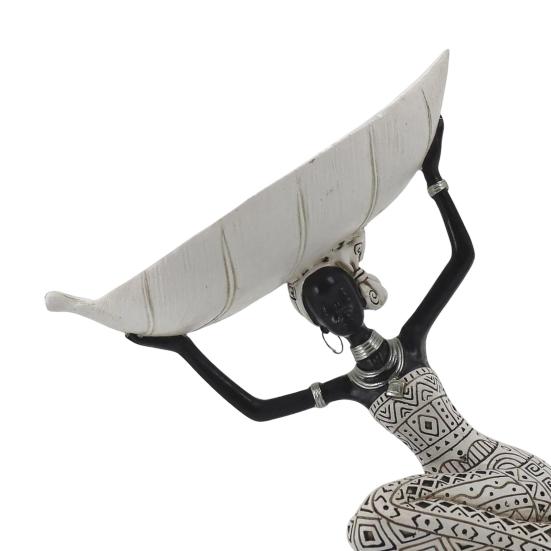 African Woman Figurine with Head Tray, Black & White Tribal Ethnic Pattern Resin Statue, Dual-Function Storage Organizer for Keys Trinkets Snacks,