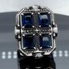 Huajie Bagues chevalières turques rétro Motifs sculptés Classique Exquis Carré Zircon bleu Bague pour homme Mode