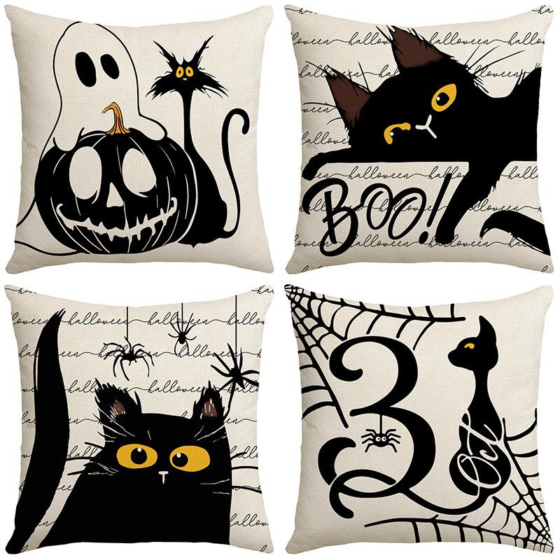 Halloween Funny Pattern Black and White Letter Print Abstract Animal Ghost Simple Home Linen Pillowcase