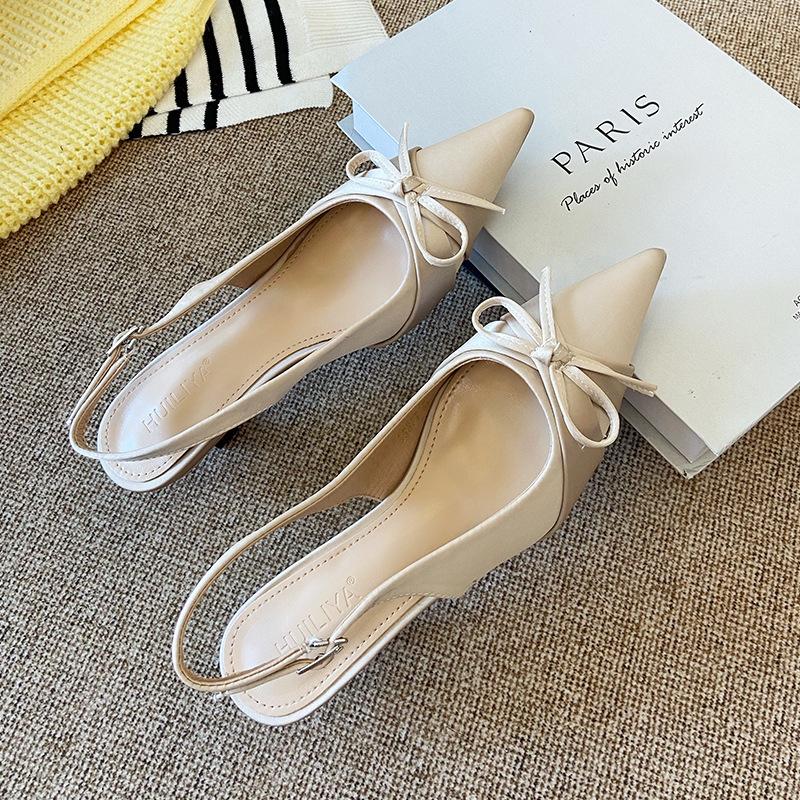 Bow pointed head empty word bag head sandals 2025 women's fashion new summer temperament versatile high heels