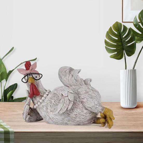 God morgen Kylling Figur Harpiks Sittende Liggende Høne Statue Skulptur Hjemmekontor Skrivebord Bokhylle Dekorasjon Ornament Festival Gave