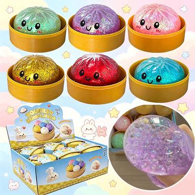 Colorful Dumpling Squishes Stress Balls Fidget Sensory Toys Simulation Food Squishies Bun with Steamer Squeeze Dough Ball Gifts