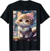Cute Kawaii Cat with Cherry Blossom T-Shirt