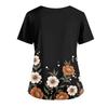 Plus SizePrinted Scrub Working Uniform Tops For Women's Cross V-Neck Halloween Print Short Sleeve Fun T-Shirts Workwear Tee With Pockets