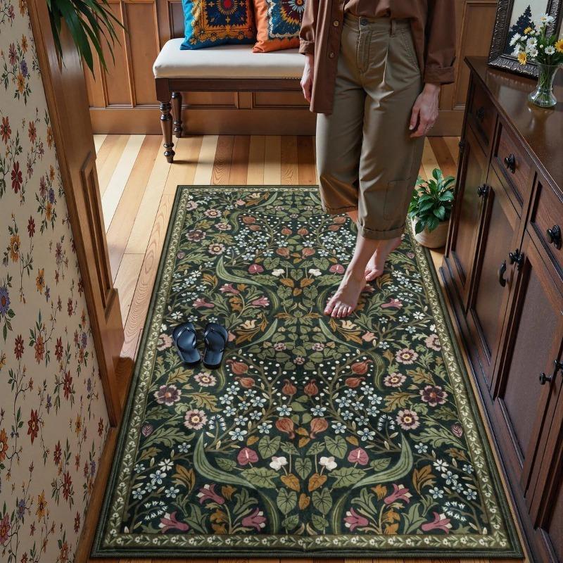 Bohemian Floral Rug Vibrant Blossom Floral Living Room Area Rug Minimalist Bedroom Decorative Rug Washable Rug Anti-slip Rug