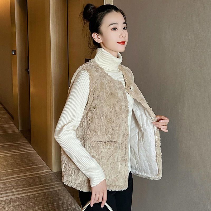 Imitation rabbit fur vest women's coat autumn foreign style outside wear fleece thickened thin vest Europe and America