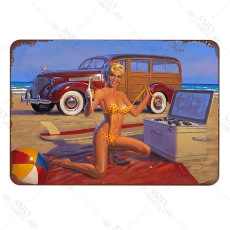 Pin-Up Girl Metal Sign, Retro Wall Art Decor