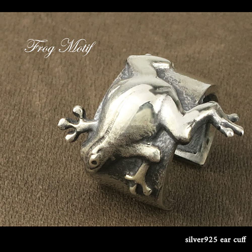 Shinjuku Gin no Kura Frog Silver Ear Cuff (Single Ear) - 925 Sterling Silver, Non-Pierced Earrings for Men