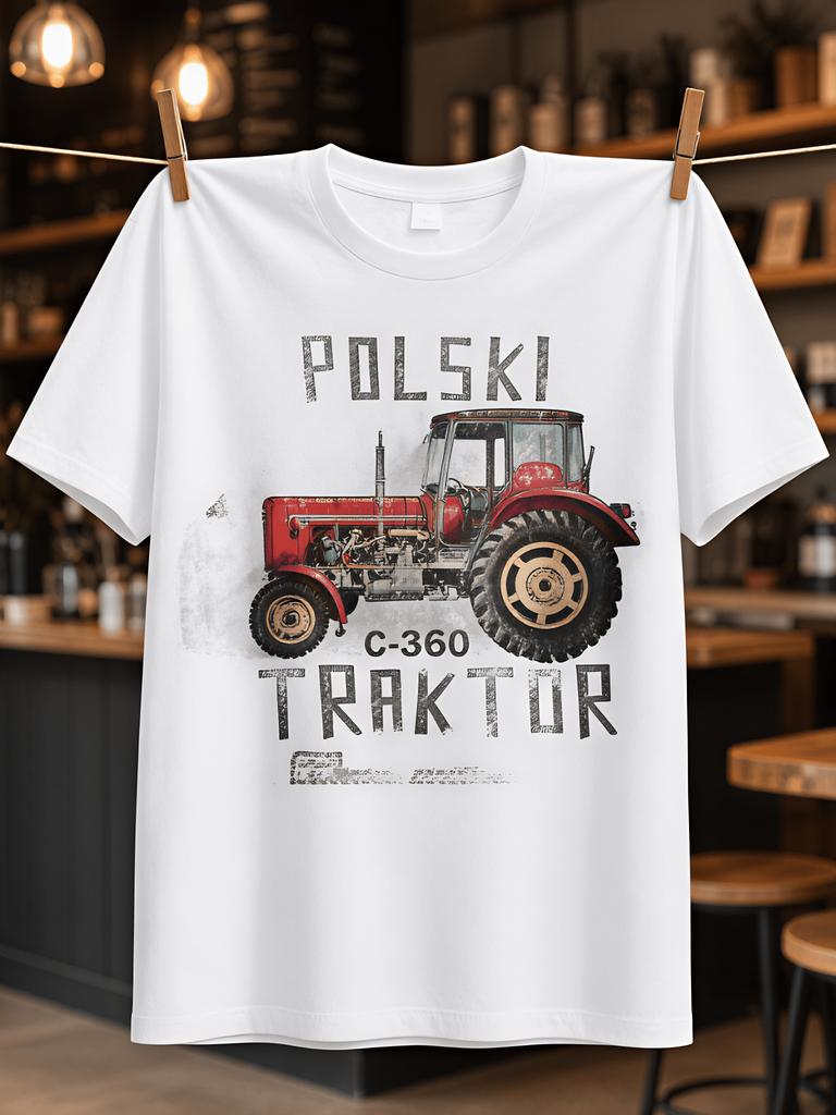 Polski Traktor C360 Red Tractor Illustration With Distressed Gray Lettering Vintage Farm Machinery Unisex All Tshirt