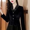 2025 Spring & Autumn Women's Slimming Gold Velvet Short Jacket