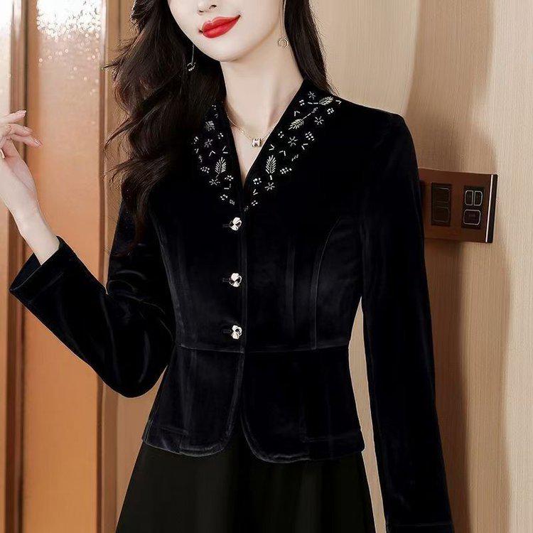 2025 Spring & Autumn Women's Slimming Gold Velvet Short Jacket