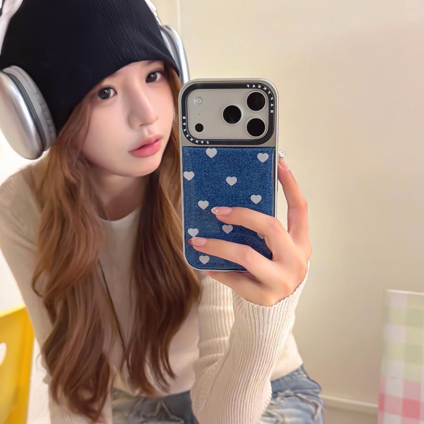 

Защитный чехол «Деним Сердце Цветок» для iPhone 13-17 Pro/Pro Max iPhone 16 Pro