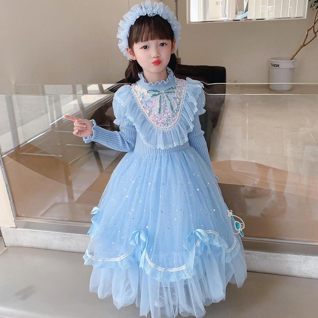 Frozen Elsa & Anna Light Luxury Autumn/Winter Tutu Skirt & Sweater Dress: Royal Court Style