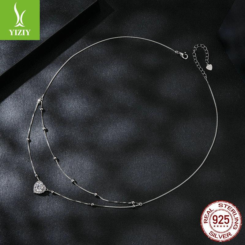 Heart-Shaped One-Carat Moissanite Double-Layer Clavicle Chain, Light Luxury And High-End S925 Sterling Silver Necklace.