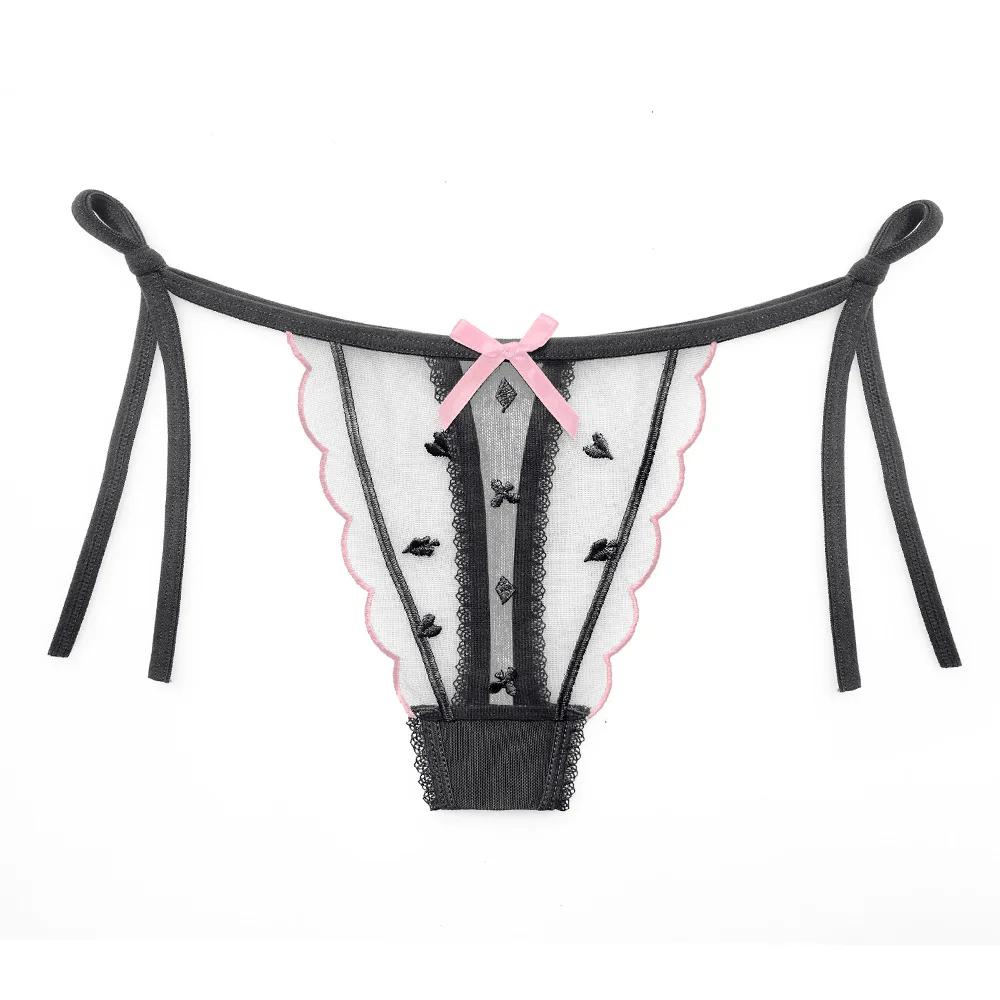 Sexy See Through G-string Bowknot Lace Briefs Women Bandage Underpants Panties Intimates Seamless Underwear Lolita Cute Thongs