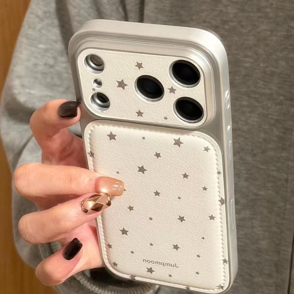 Premium Leder Weiß/Braun Stern Handyhülle für Apple 17/16