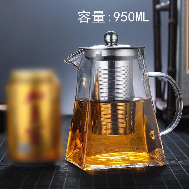 New Heat Resistant Glass Teapot With Stainless Steel Infuser Heated Container Tea Pot Good Clear Kettle Square Filter Baskets