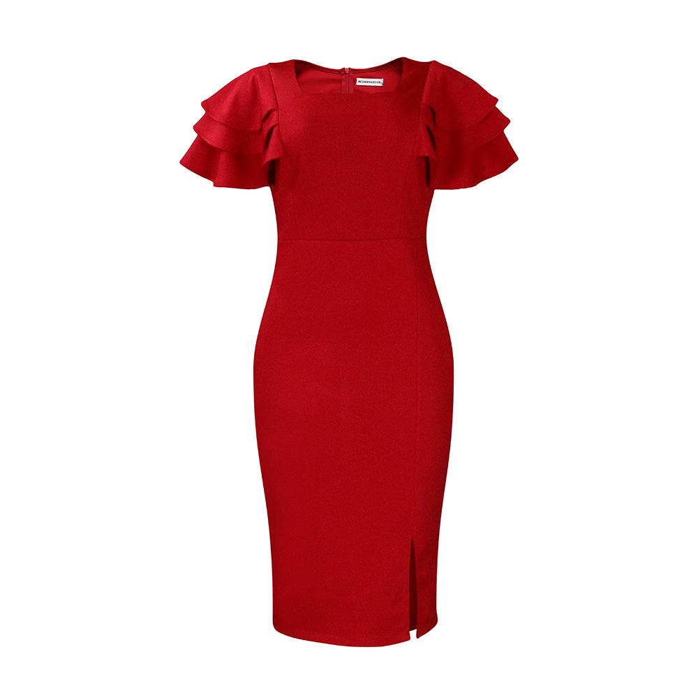 Plus Size Women's Dress Summer Temperament Commuter Square Neck Short-sleeved Sexy Hip Dresses
