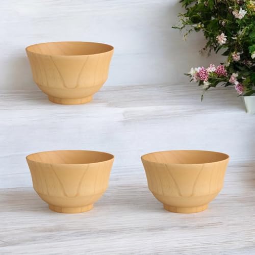 J-kitchens Miso Soup Bowls, Wooden, Natural Wood Design, Medium, Set of 3, 11.3cm X 6.8cm