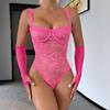 Erotische Dessous Damen-Body, sexy Spitzen-Blumen-Body mit bequemer Passform