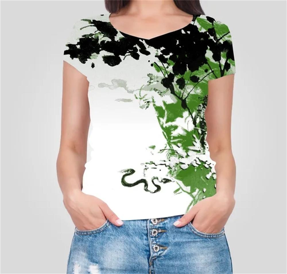 

Простой стиль, Повседневная женская футболка с v-образным вырезом и забавным узором для отдыха и отпуска, летняя модная женская футболка с короткими рукавами 8XL