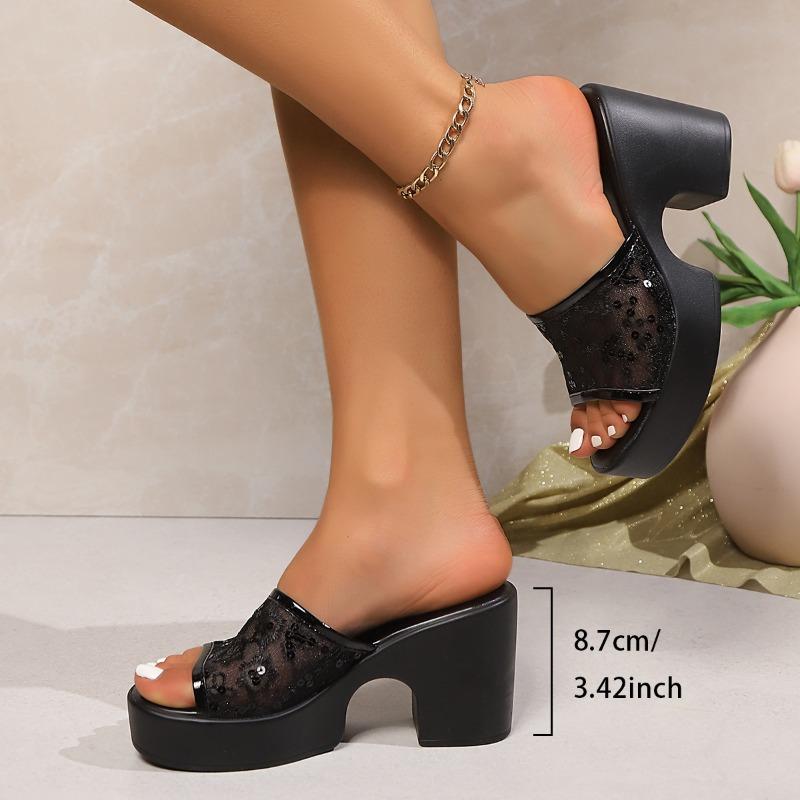 2025 New Sequined High-Heel Sandals Summer Elegance Plus Size Breathable Outdoor Sandals Women's