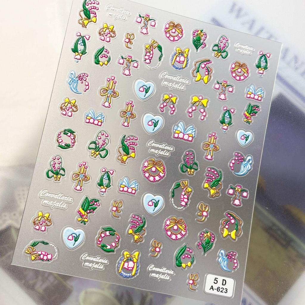 5D Floral Spring Nail Art Stickers: Embossed Pastoral Flower Decals for DIY Manicure