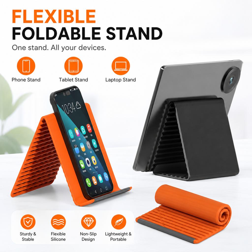 Foldable Silicone Phone Tablet Laptop Stand Flexible Multi-angle Adjustable Universal Portable Holder For Desk, Bed, Travel Anti