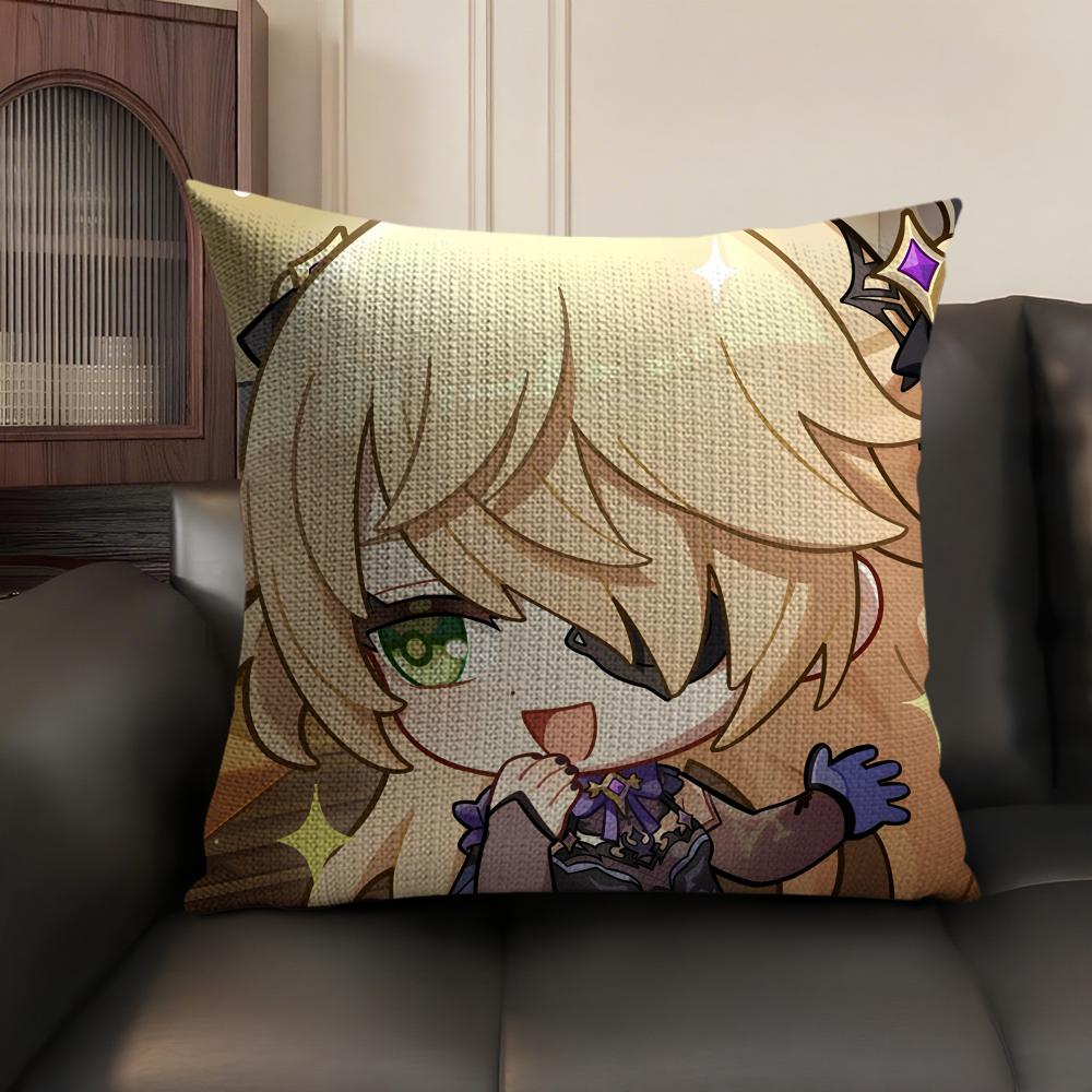 Fischl Cute Cute Genshin Impact Cushion Cover Natural Linen Organic Fabric Double-Sided Printing Sofa Home Decor Pillow Case