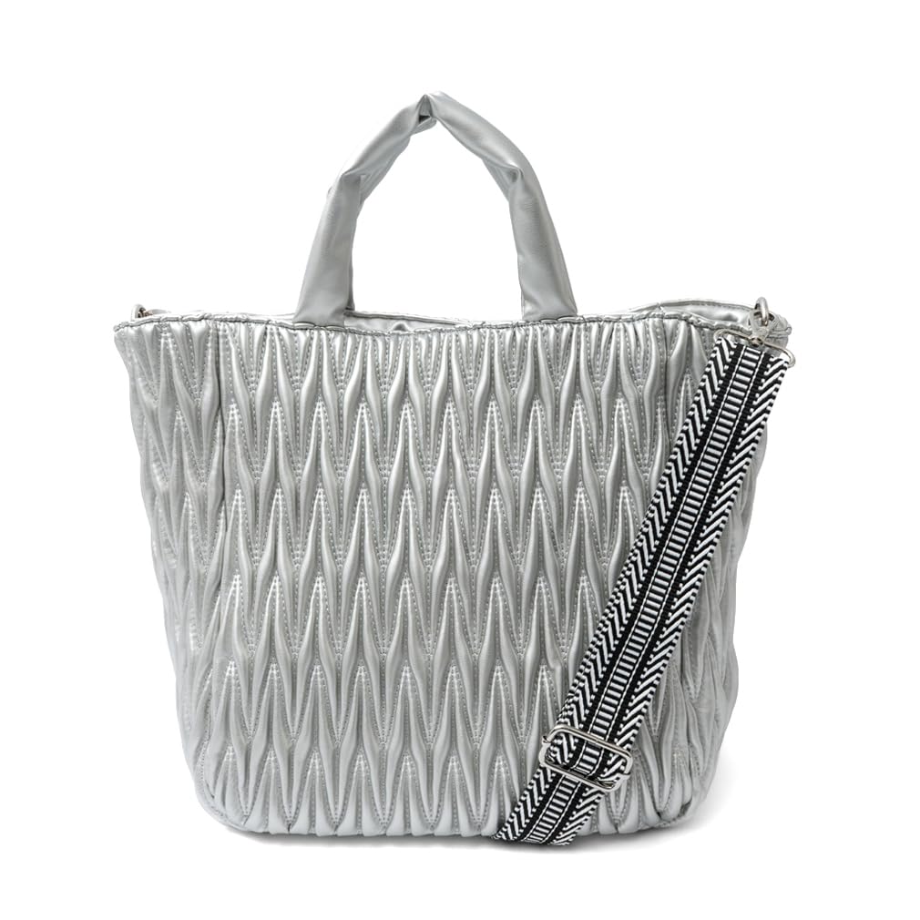 Sac Cabas matelassé en V 2-en-1 VITAFELICE pour Femme (inb-10204p) (argent)