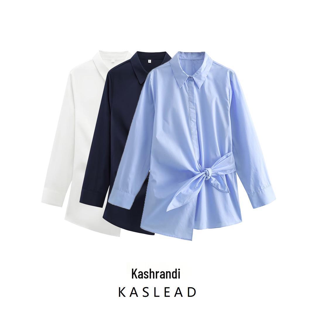 

Spring 2025 Women s V-Neck Double-Breasted Poplin Shirt – European & American Style Fashion M