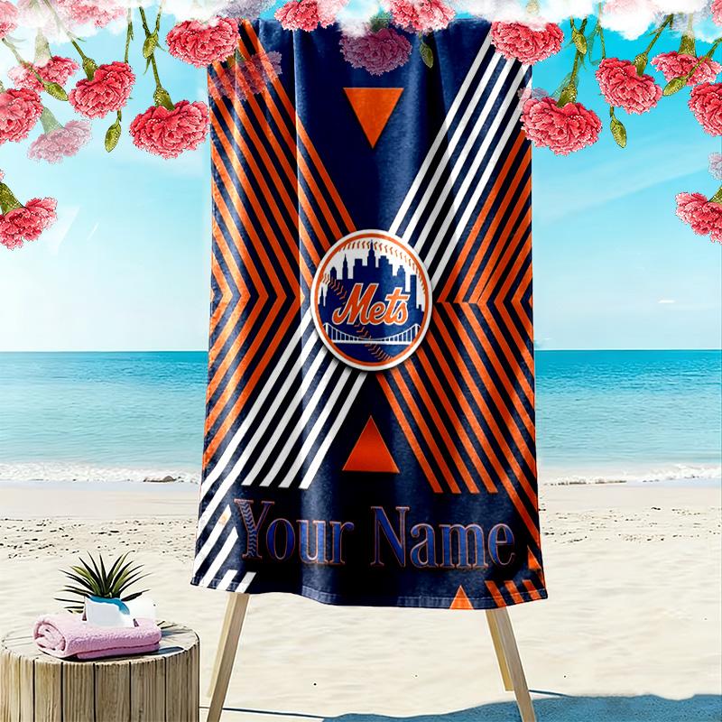 Name Custom New York Mets Print Beach Towel, Large Soft Quick Dry Towel for Beach Camping Swimming