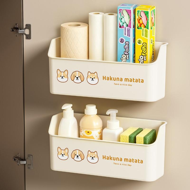 Kitchen Wall-Mounted Cabinet Storage Box Punch-Free with Adhesive Sticker Large Capacity for Spice Jar & Packet Storage
