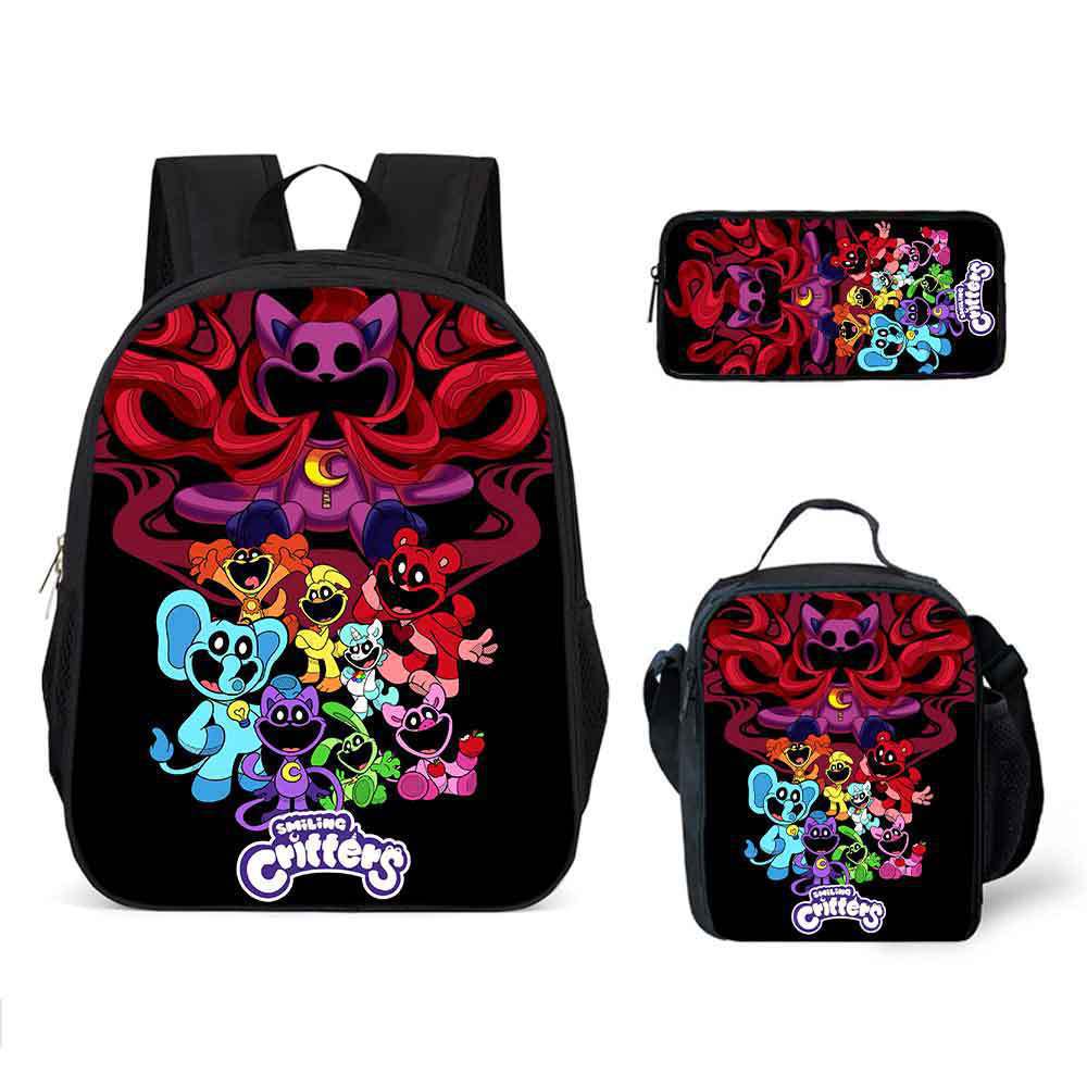 Smiling Critters Cartoon Backpack Shoulder Bag Pencil Case 3-Piece Set, Kids School Bookbag
