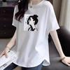 2025 Women's American Style Pure Cotton Loose Mid-Length Straight Shoulder Half Sleeve Summer T-Shirt