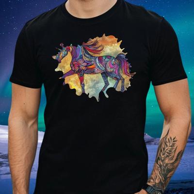 T-Shirt Herren Mandala Pferd Motiv Baumwolle Größe S Bis 5XL