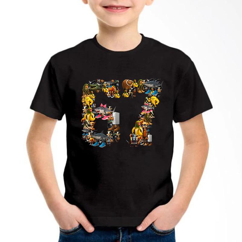 Neues lustiges Sechs Sieben Italienisches Gehirnfäule 67 Nummern Grafikdruck T-Shirt Junge/Mädchen Sommer Kurzarm Kinder Bequemes T-Shirt Top