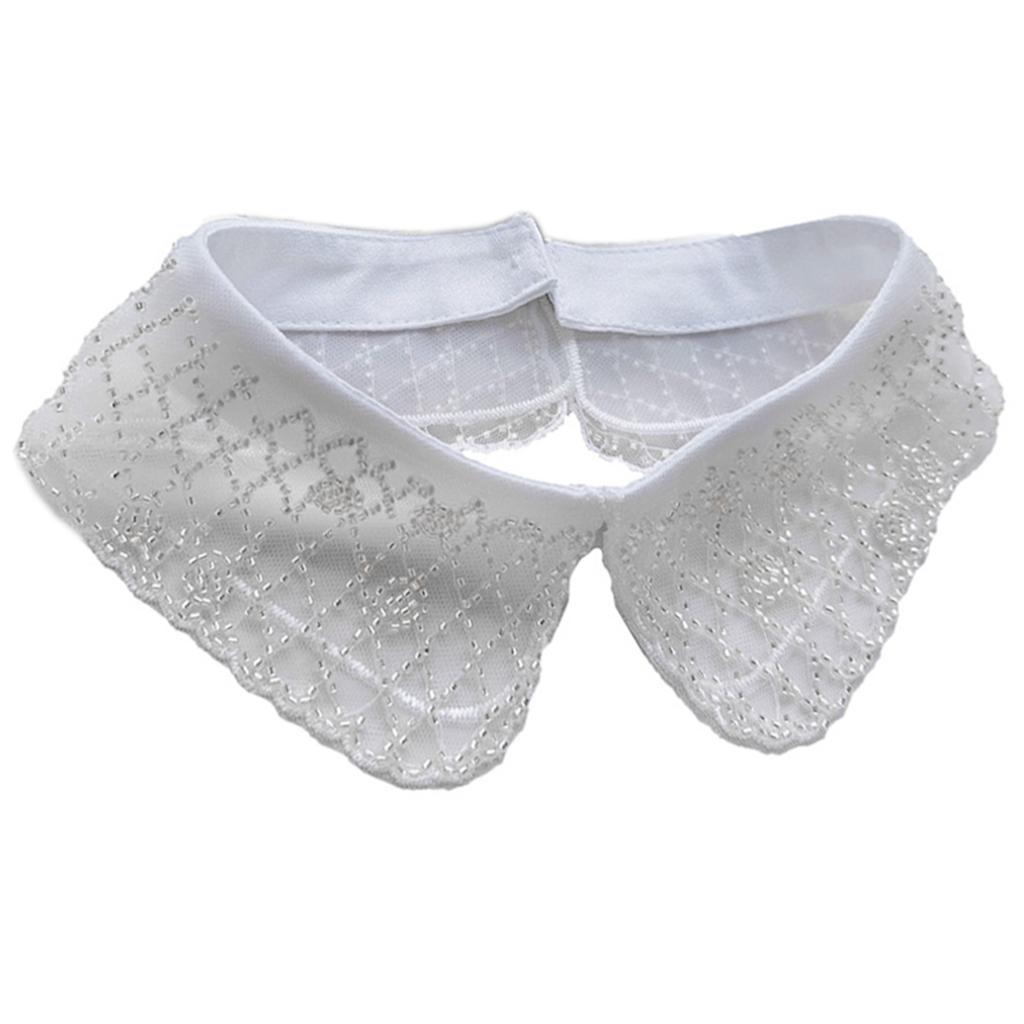 Elegant Organza Beaded Embroidered Faux Collar Necklace Half Shirt Blouse Choker Fashion Clothing Accessory for Women