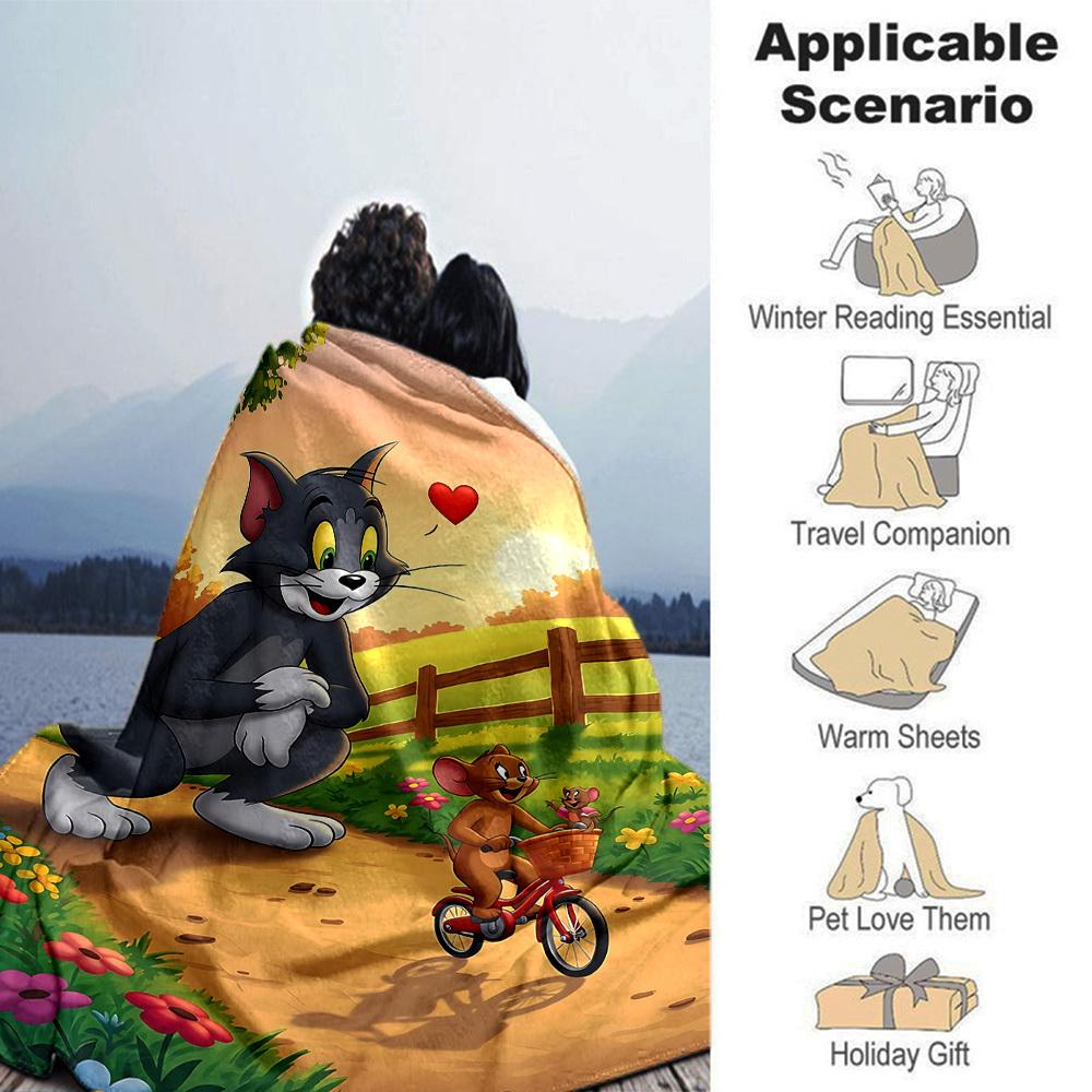 1pc Tom and Jerry Flannel Blanket Soft Warm Throw for Home, Office, Travel, All-Season Cozy Bedding Gift L1387